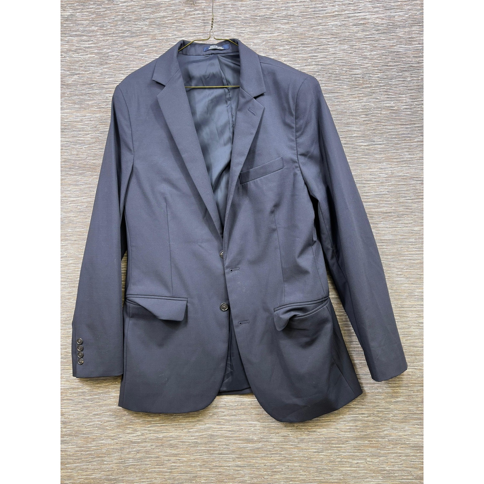 Lands' End Blazer Mens Sz 42 Long Blue Stretch Wool Blend Suit Jacket Two Button